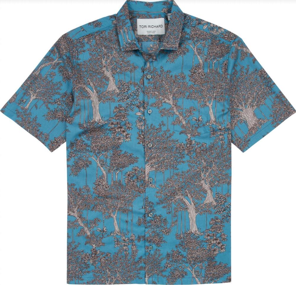 NEW TORI RICHARD men's banyan shirt in blue
